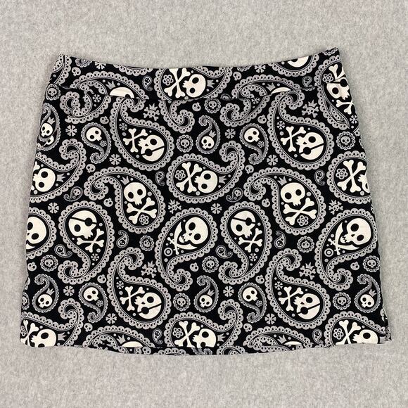 Loudmouth Golf Skort Womens 10 Black White Paisley Skull All Over Print Pockets - Picture 1 of 10